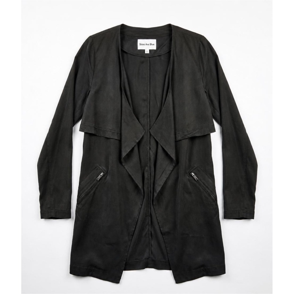Skies Are Blue Trench Jacket Womens Small Olive Green Draped Poplin‎
